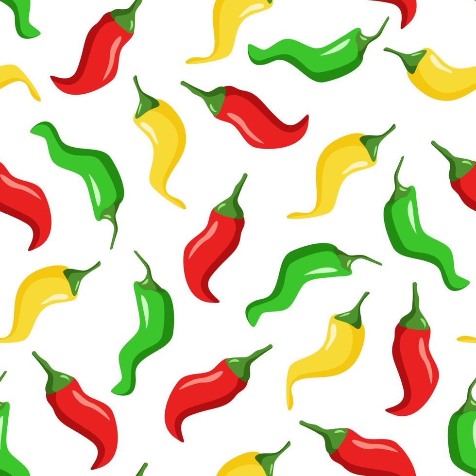 Seamless pattern of multicolored hot chili peppers. Vector illustration