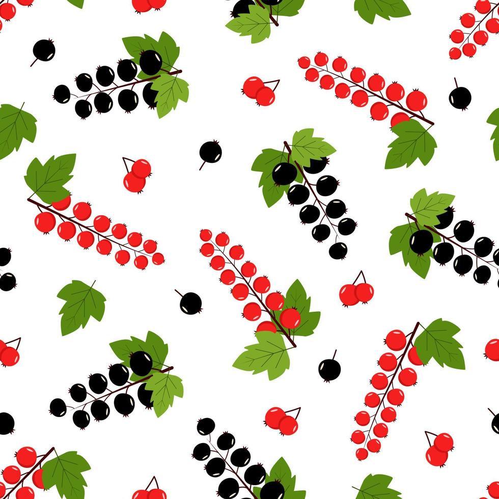 Seamless pattern of black and red currants, vector illustration of a bunch of berries