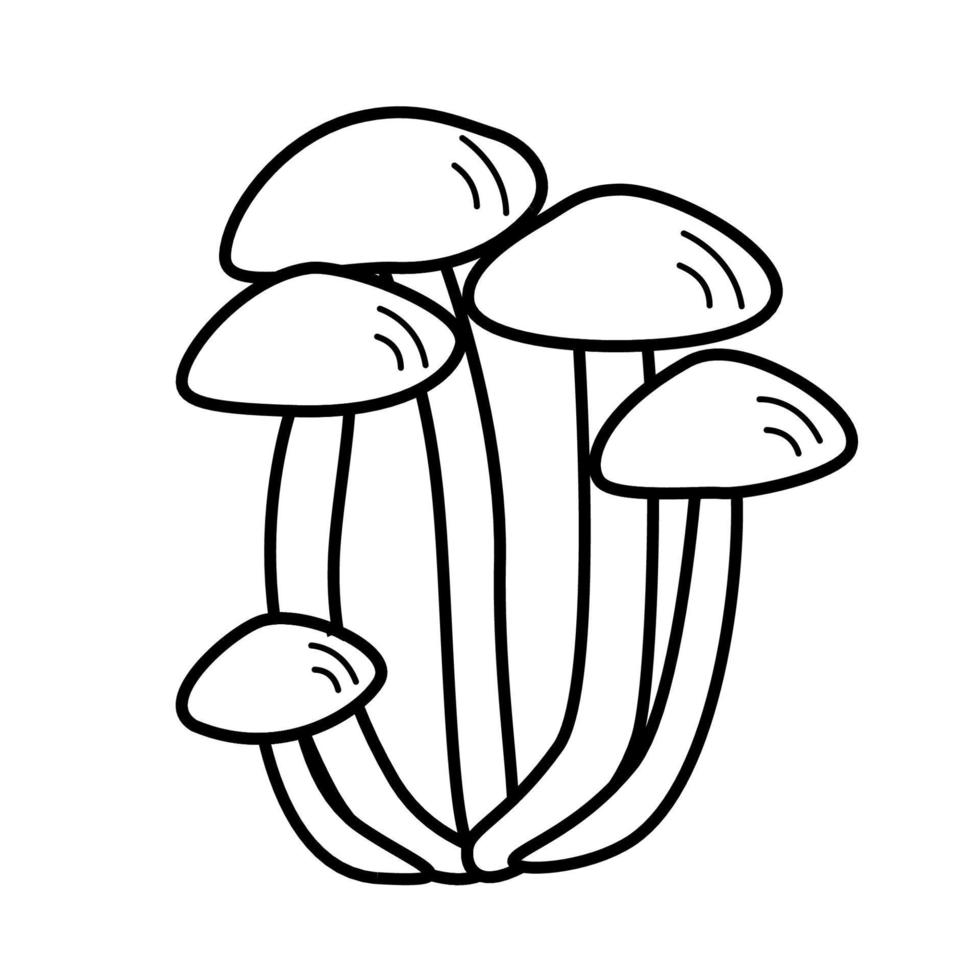 Doodle style mushroom icons vector. Illustration of honey agaric the contour is isolated on white vector