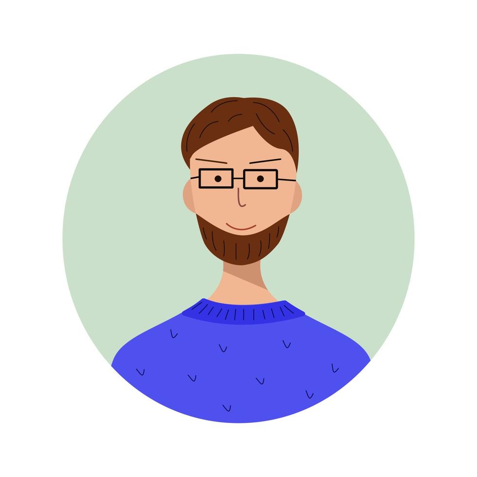 hombre con barba y gafas personaje de portero para el avatar. ilustración de estilo de moda para icono, avatares, diseño de retrato vector