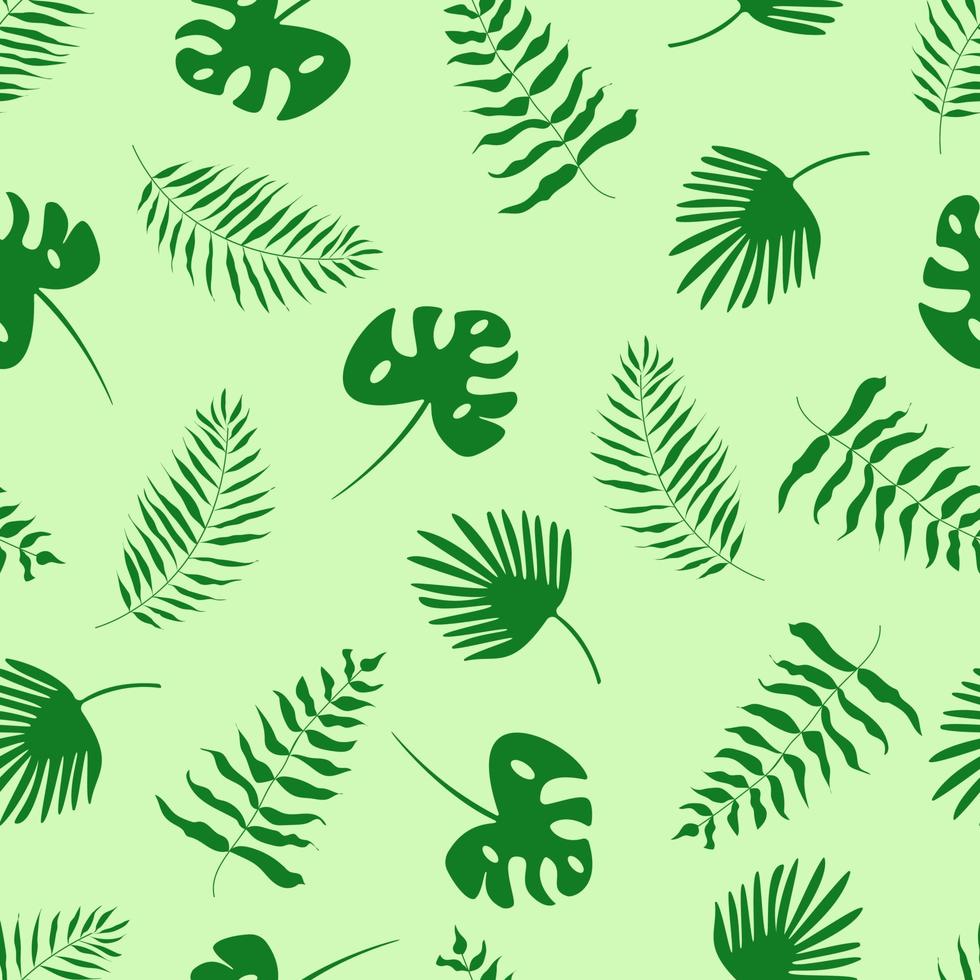 Seamless pattern green palm leaf set. Vector illustration tropical plants