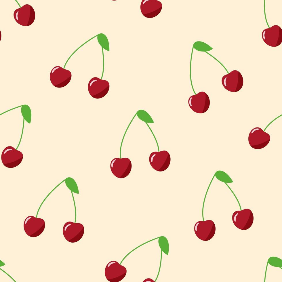 Seamless pattern of red cherries, vector illustration of ripe berries, wallpaper