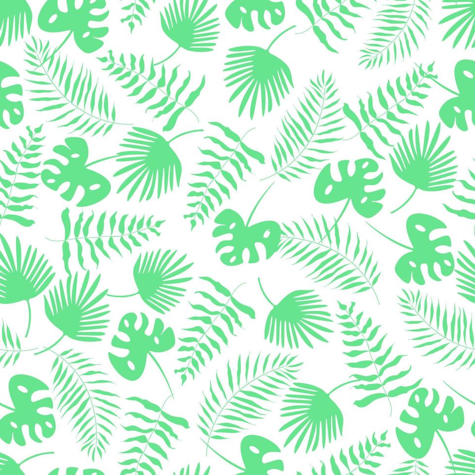 Seamless pattern green palm leaf set. Vector illustration tropical plants