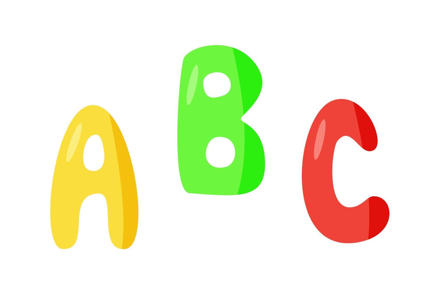 English letters of the ABC alphabet, vector illustration of colored letters isolated on white, symbols of the school of education