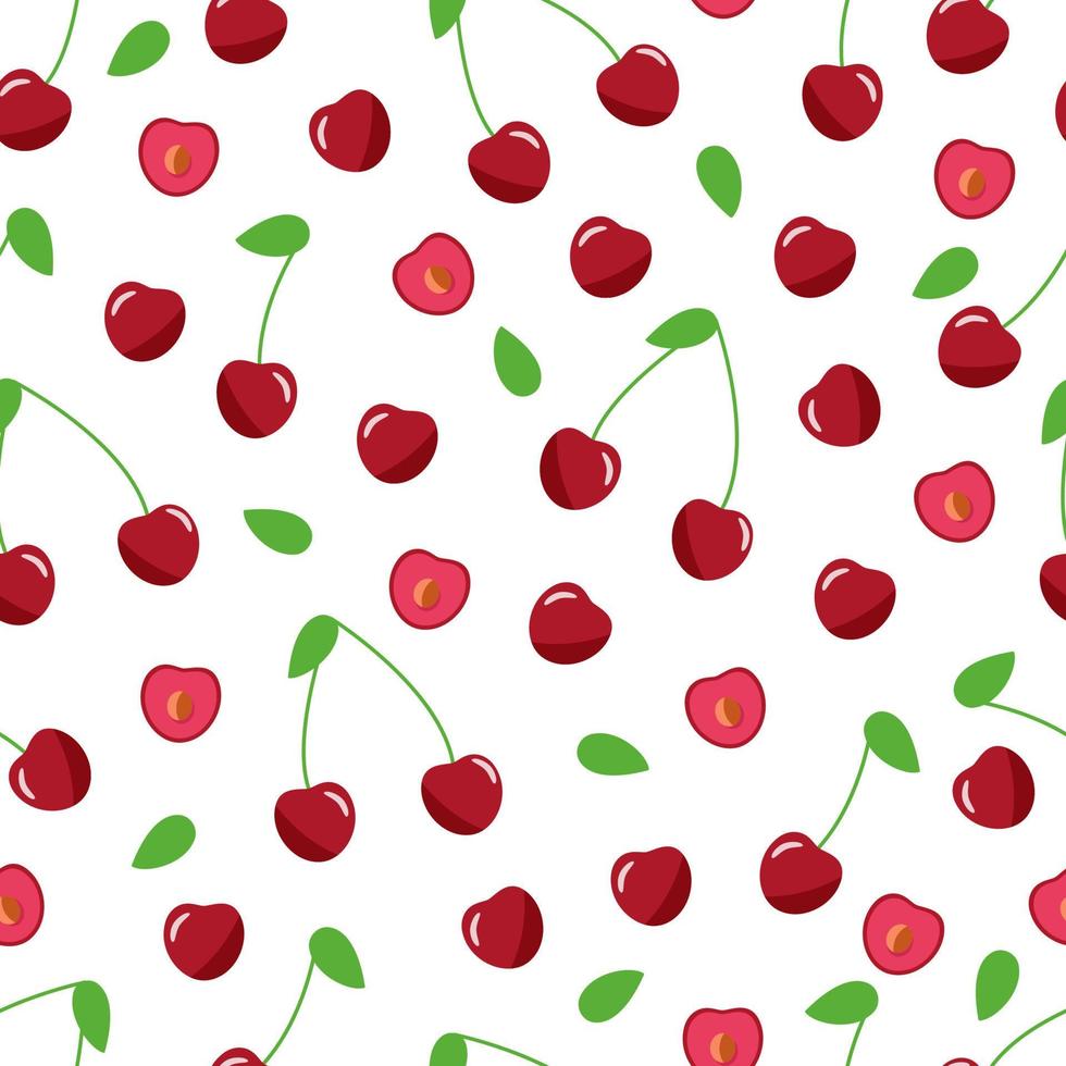 Seamless pattern of red cherries, vector illustration of ripe berries, wallpaper