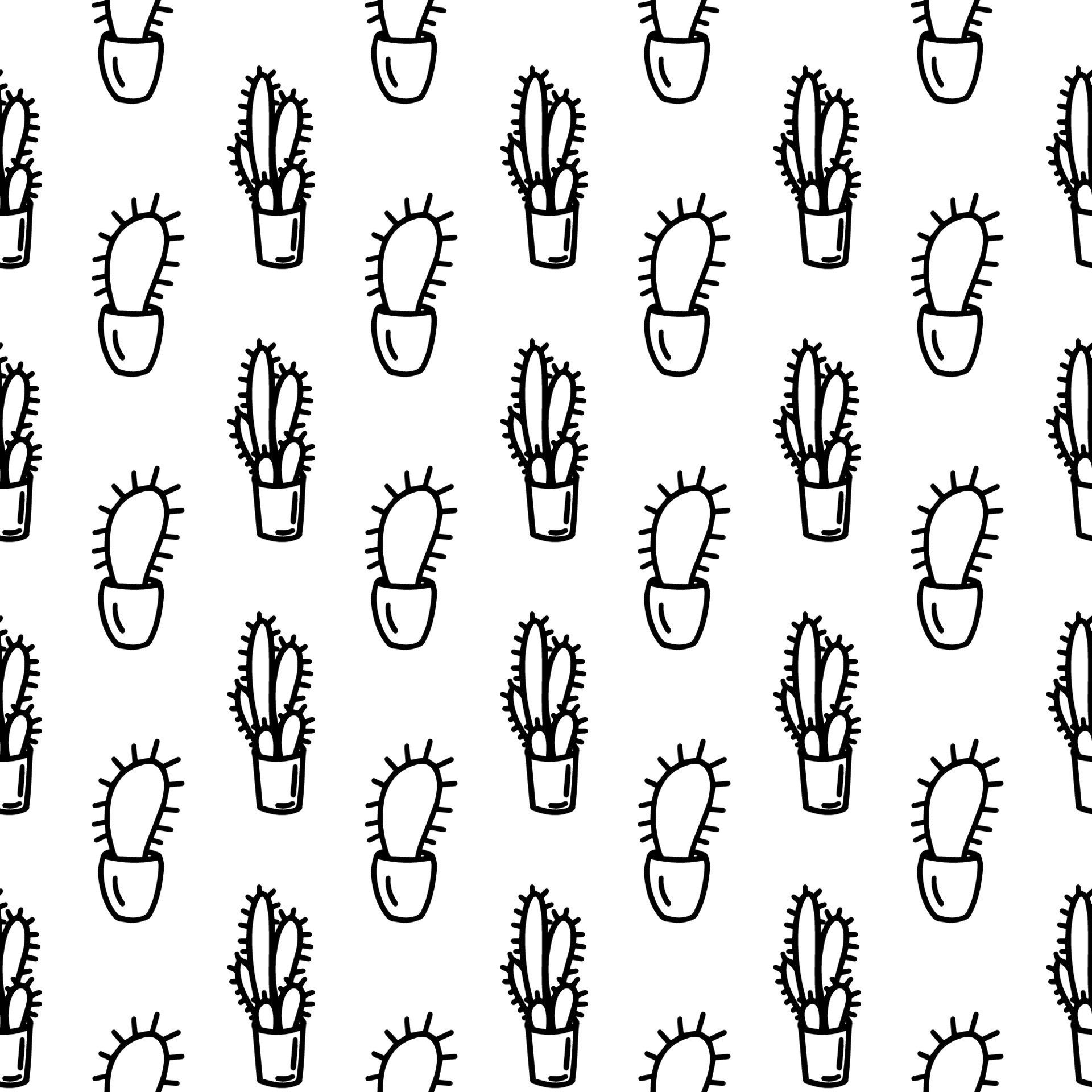 Abstract flower seamless pattern with leaves and dots. Doodle cute black  and white background. Summer monochrome simple print. Hand drawn flowers in  pots. Black and white wallpaper, cactus 7902178 Vector Art at