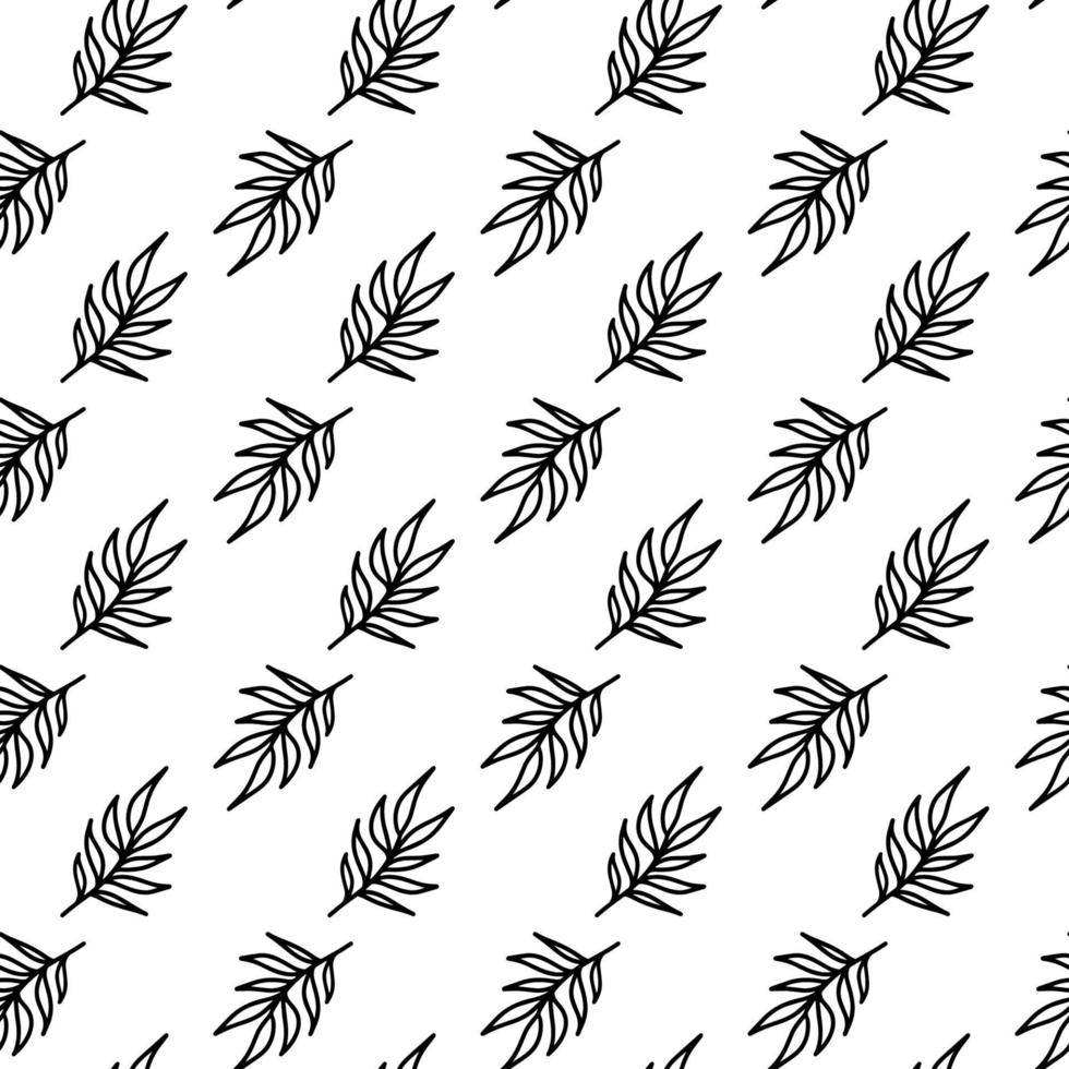 Hand drawn vector outline tropical coconut leaves seamless pattern isolated on white. Ink beautiful nature ornament for fabric, wrapping and textile. Adults and kids coloring page in doodle style.