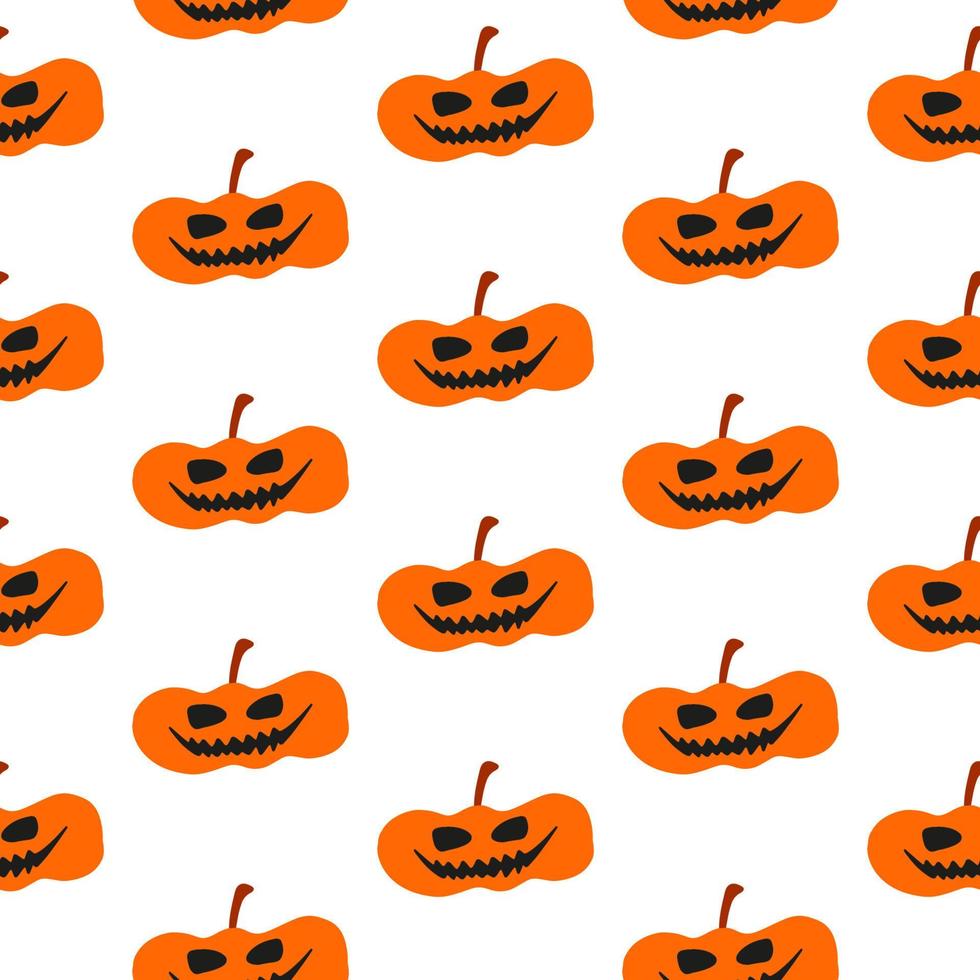 Halloween doodle festive seamless pattern with pumpkin. Cute vector illustration for seasonal design, textile, decoration kids playroom, wrapping or greeting card. Hand drawn prints. Trick or treat.