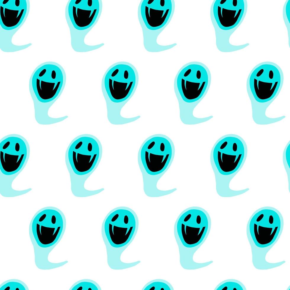 Vector ghost seamless pattern. Halloween spooky scarf isolated on white background. Cartoon illustration for seasonal design, textile, decoration or greeting card. Hand drawn prints and doodle.