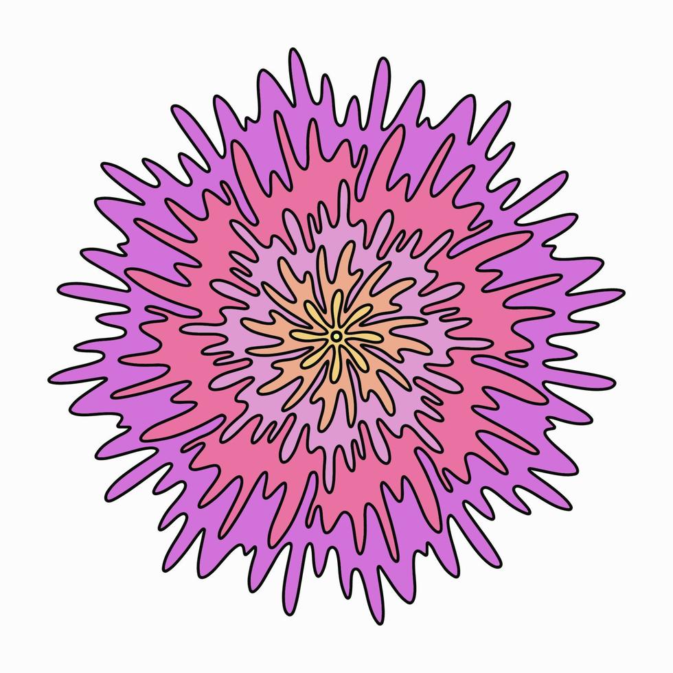 floral, flores de mandala de aster dibujadas a mano en estilo de fideos aisladas sobre fondo blanco. lindo chapoteo, derrame de agua, blob, blot, página para colorear para niños y adultos. diseño de crisantemo y aster de fideos. vector