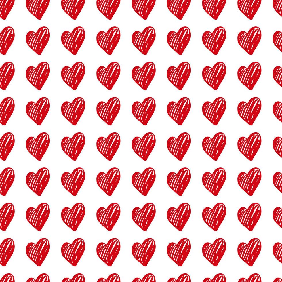 Cute hand drawn Valentine's hearts seamless pattern background. Decorative doodle love heart shape in sketch style. Scribble ink hearts icon for wedding design, wrapping, ornate and greeting cards vector