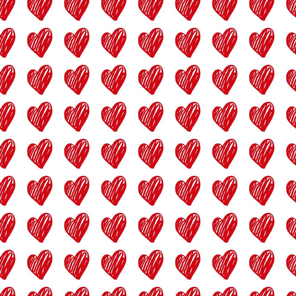 Cute hand drawn Valentine's hearts seamless pattern background. Decorative doodle love heart shape in sketch style. Scribble ink hearts icon for wedding design, wrapping, ornate and greeting cards vector