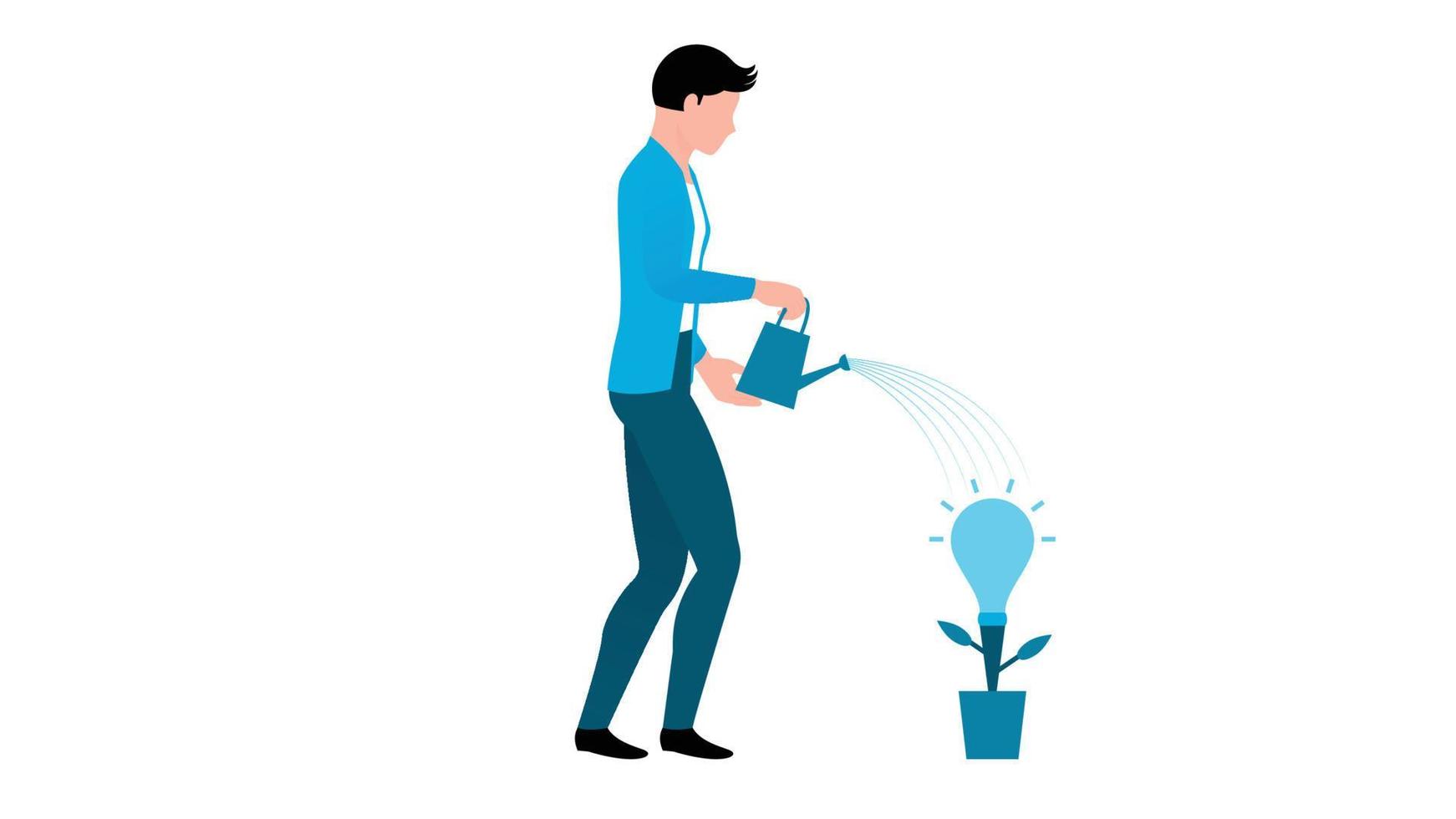 man giving water to bulb shape plant, business character vector illustration on white background.