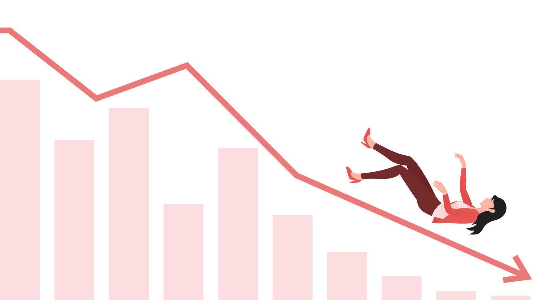 woman falling from graph, business character vector illustration on white background.