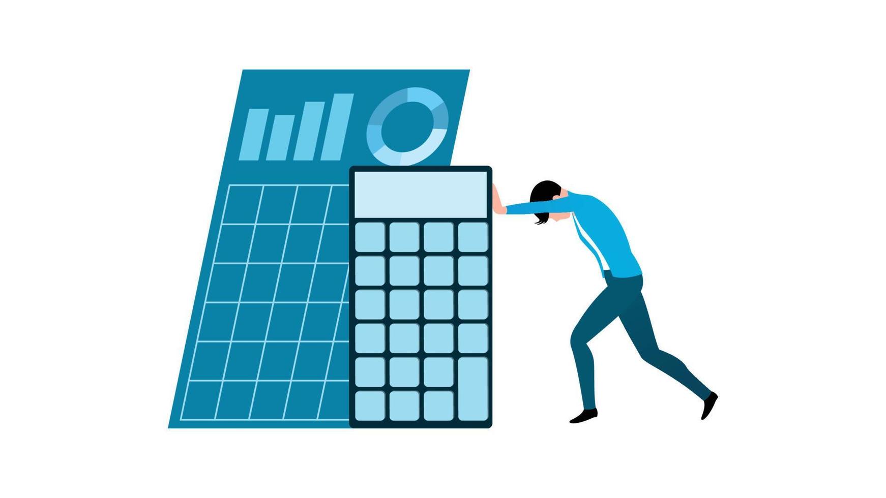 Man with analysis chart and calculator, business character vector illustration on white background.