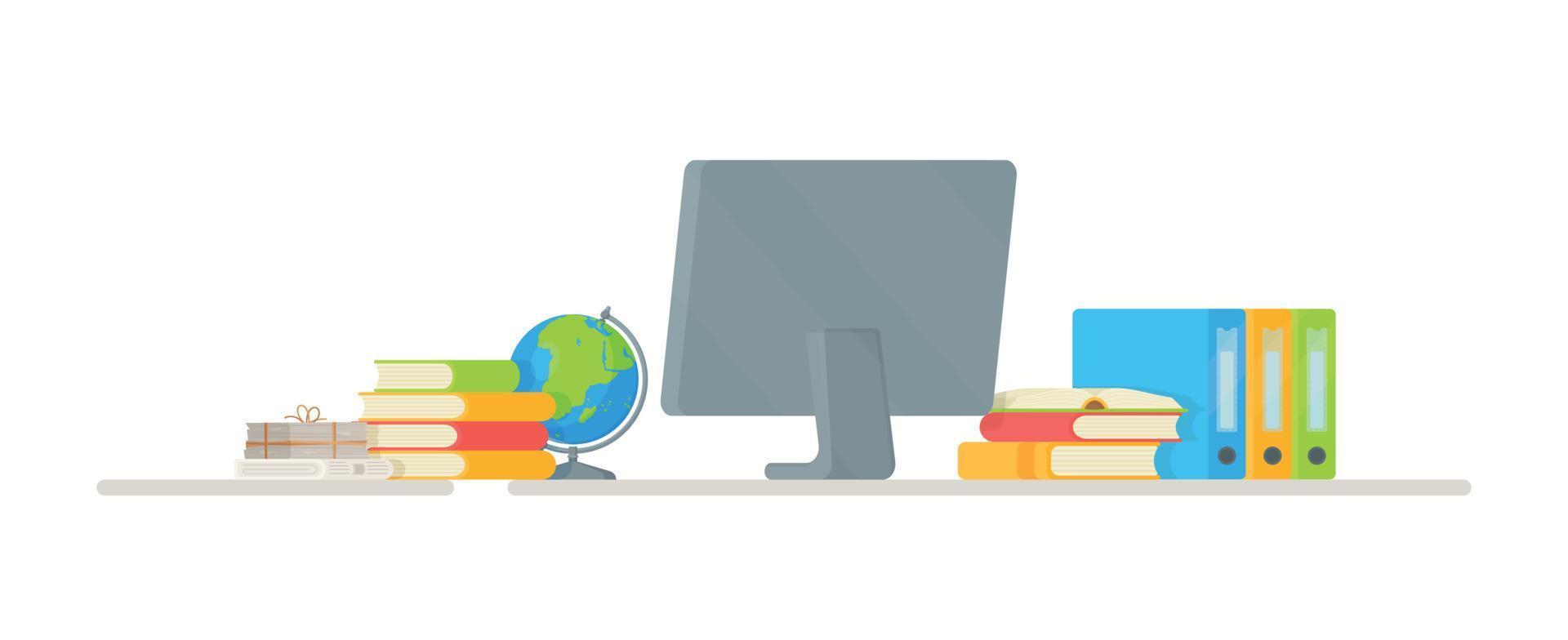 The workplace of a schoolboy or student. Vector illustration of doing homework. Online learning.