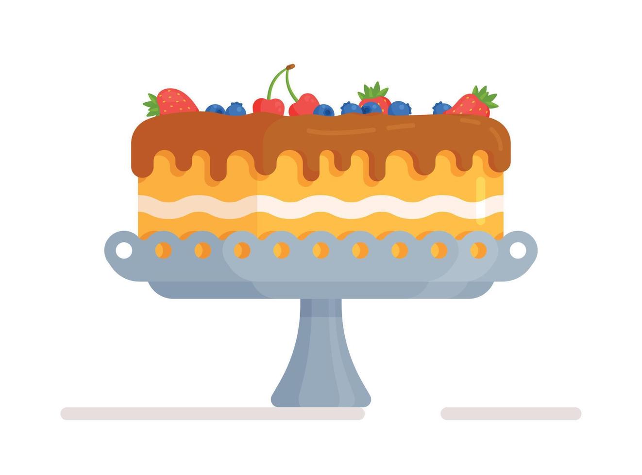 Vector illustration of a festive homemade cake. Isolated sponge cake for holiday celebration.