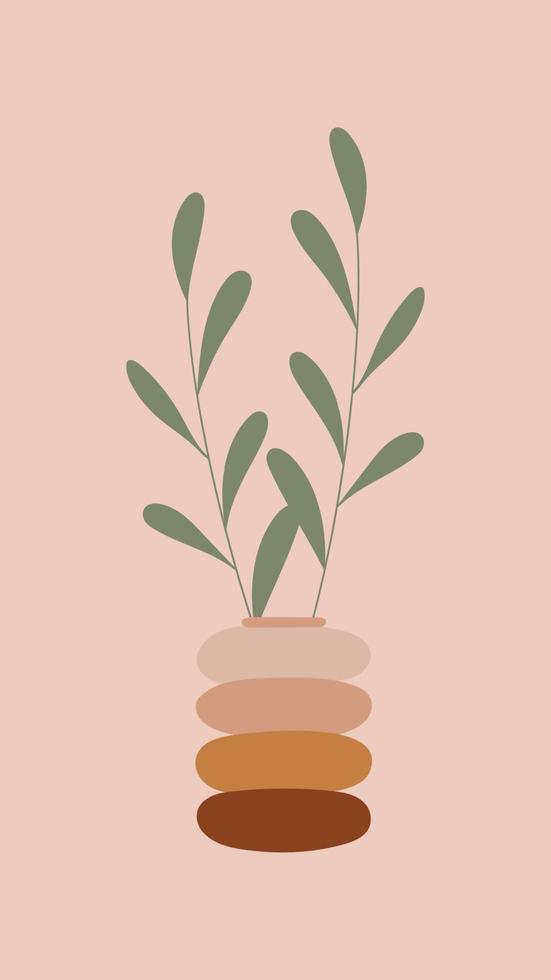 Cute Phone Wallpaper with Olive Branches in Decorative Vase, Premium Vector