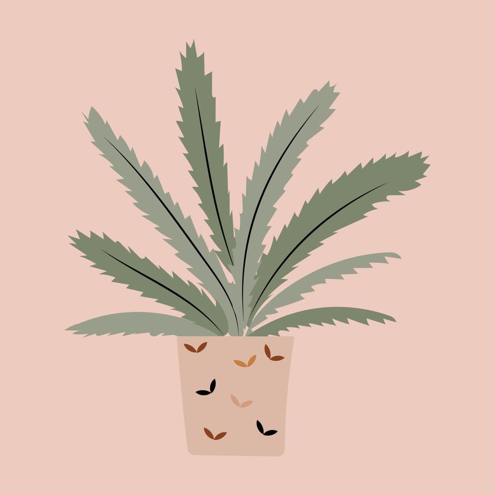 Hand Drawn House Plant in Decorated Pot, Premium Vector