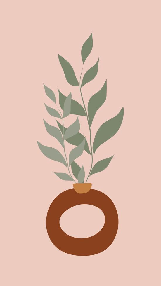 Cute Phone Wallpaper with Branches in Decorative Circle Vase Premium Vector