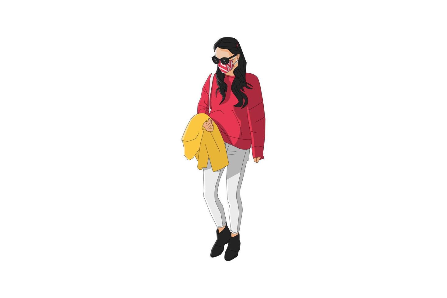 Vector illustration of casual women posing with mask