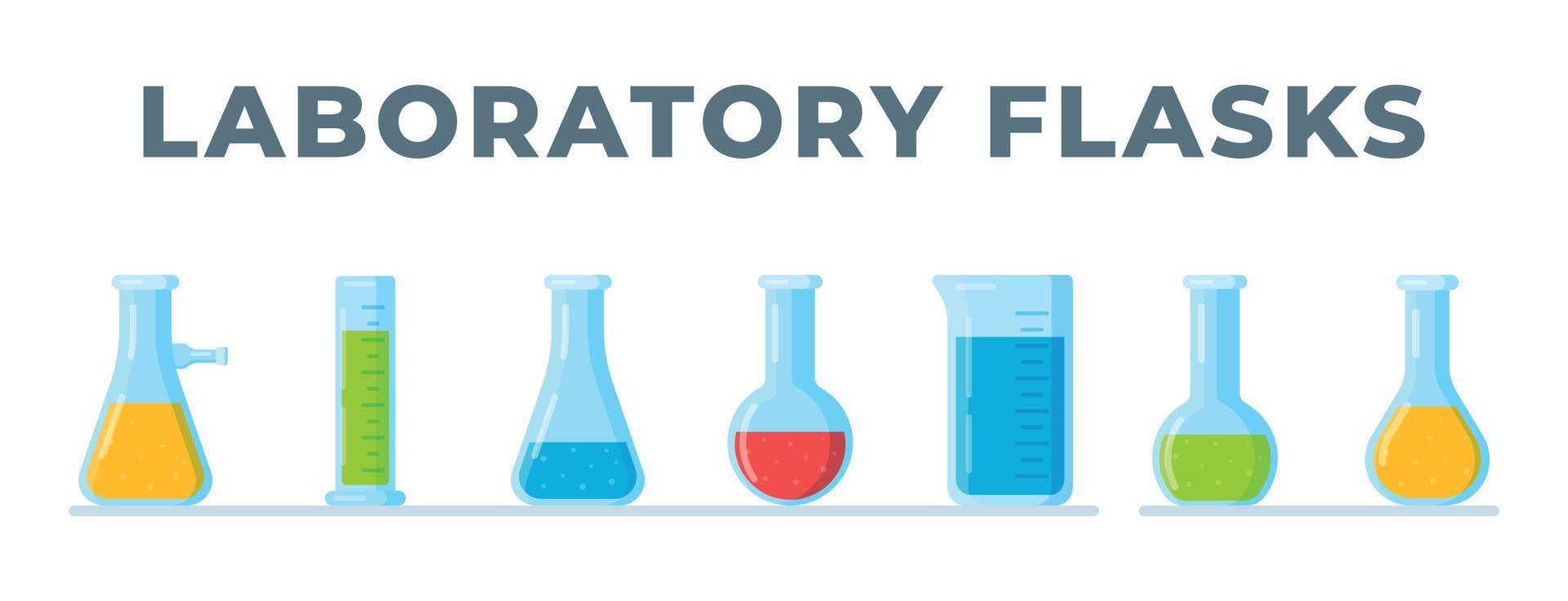 Vector illustration of a chemistry lesson. Set of test tubes and flasks.