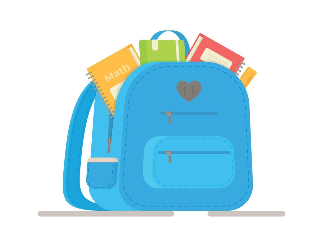 Doing homework. Open isolated backpack with school things. vector
