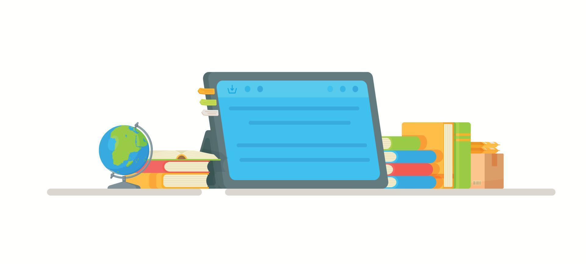 A school tablet on the table, vector illustration of learning.