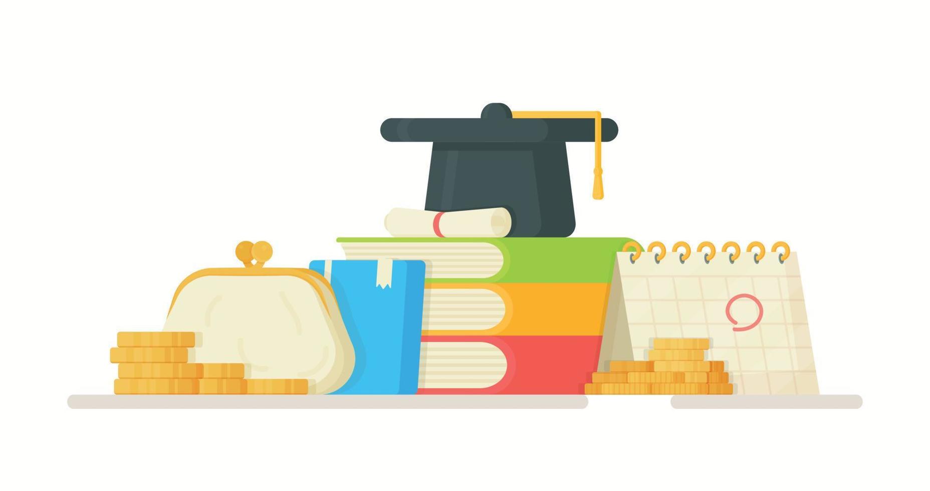 Paying for tuition. Vector illustration of the change of money. Online learning. Doing your homework.