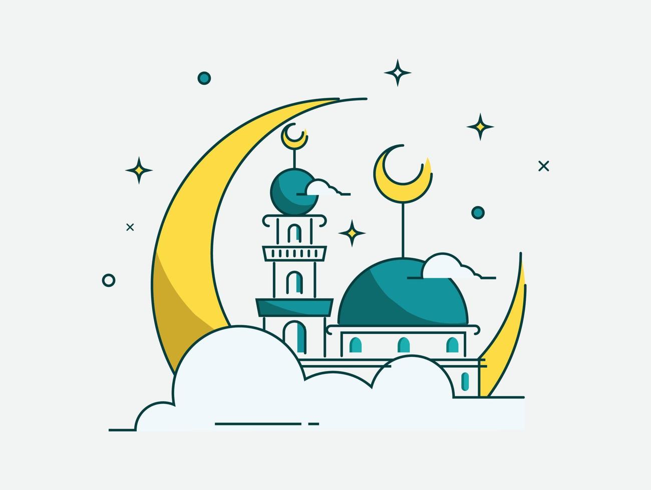 elementos de diseño de luna creciente y mezquita. musulmán islámico vector