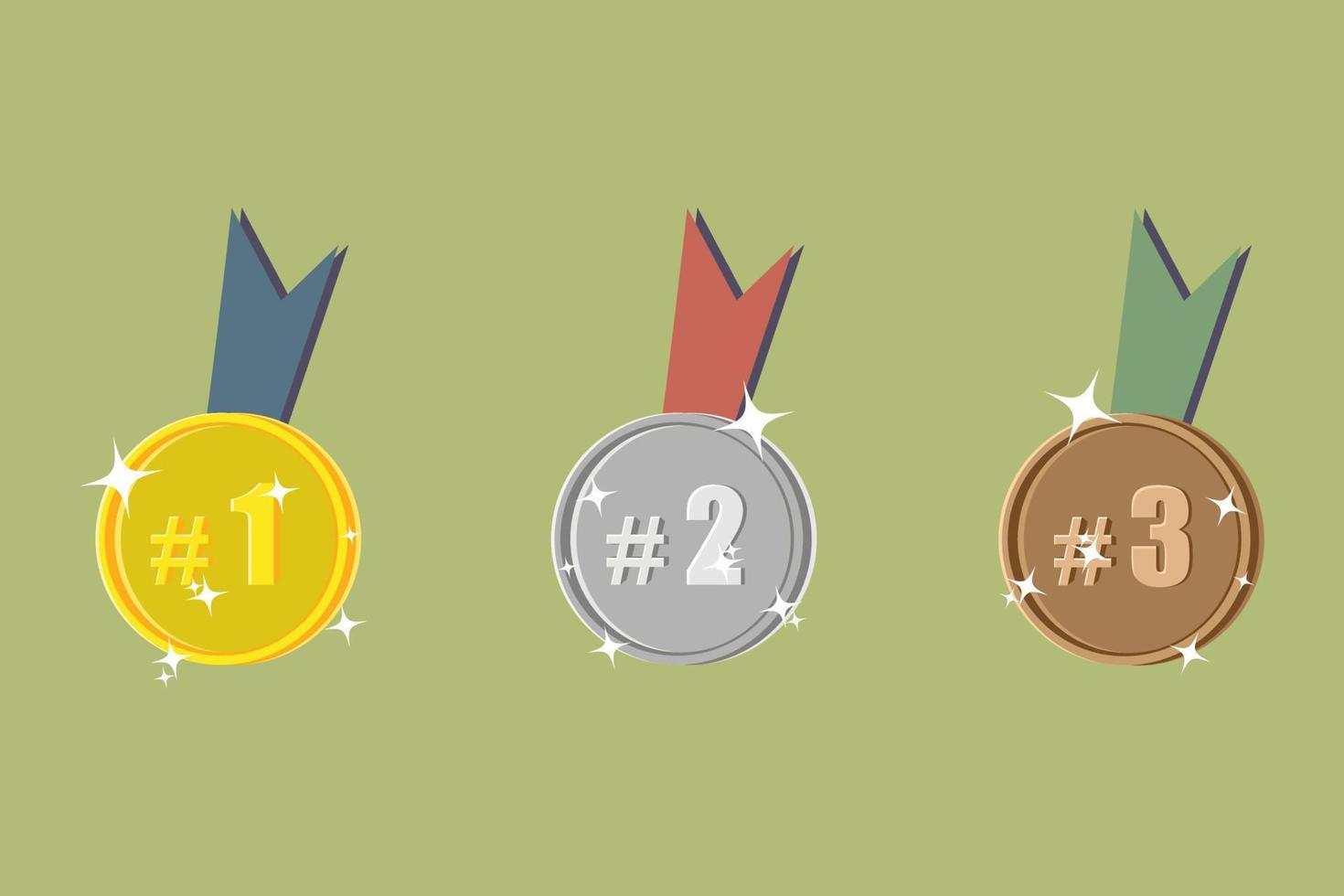 Flat illustration of gold, silver, and bronze circle medals for championship asset vector