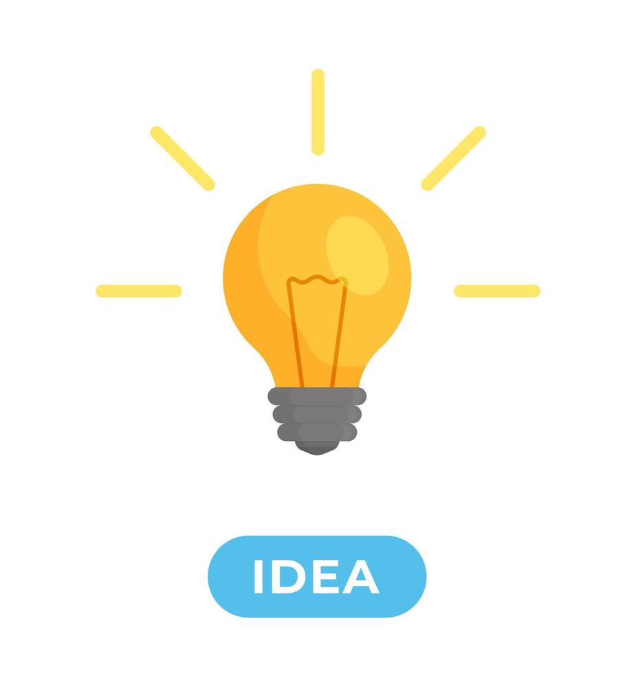 Vector illustration of an idea icon. Yellow light bulb isolated on white background.