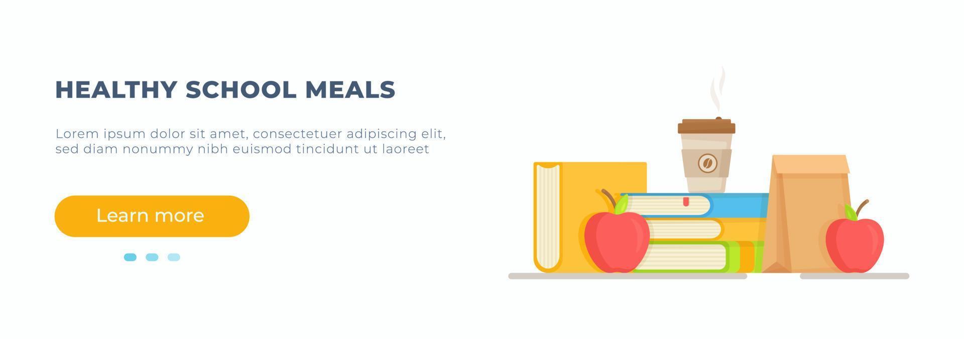 Vector illustration of a snack at school. Healthy school meals for kids and students. School breakfast.