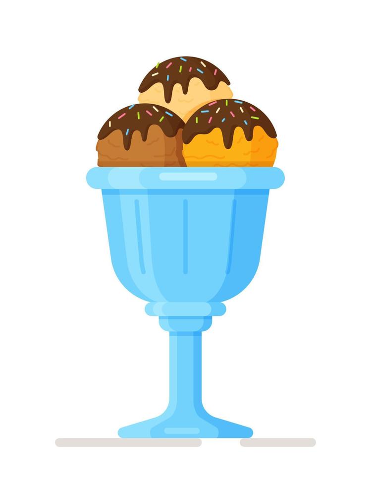 Vector illustration of a beautiful ice cream with sprinkles in a blue glass isolated on a white background.