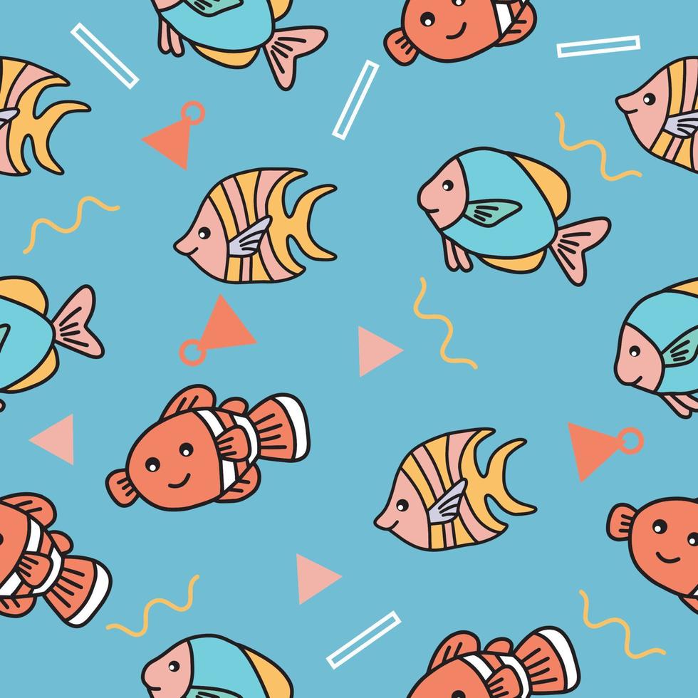 cute sea fish animal seamless pattern wallpaper with design. vector