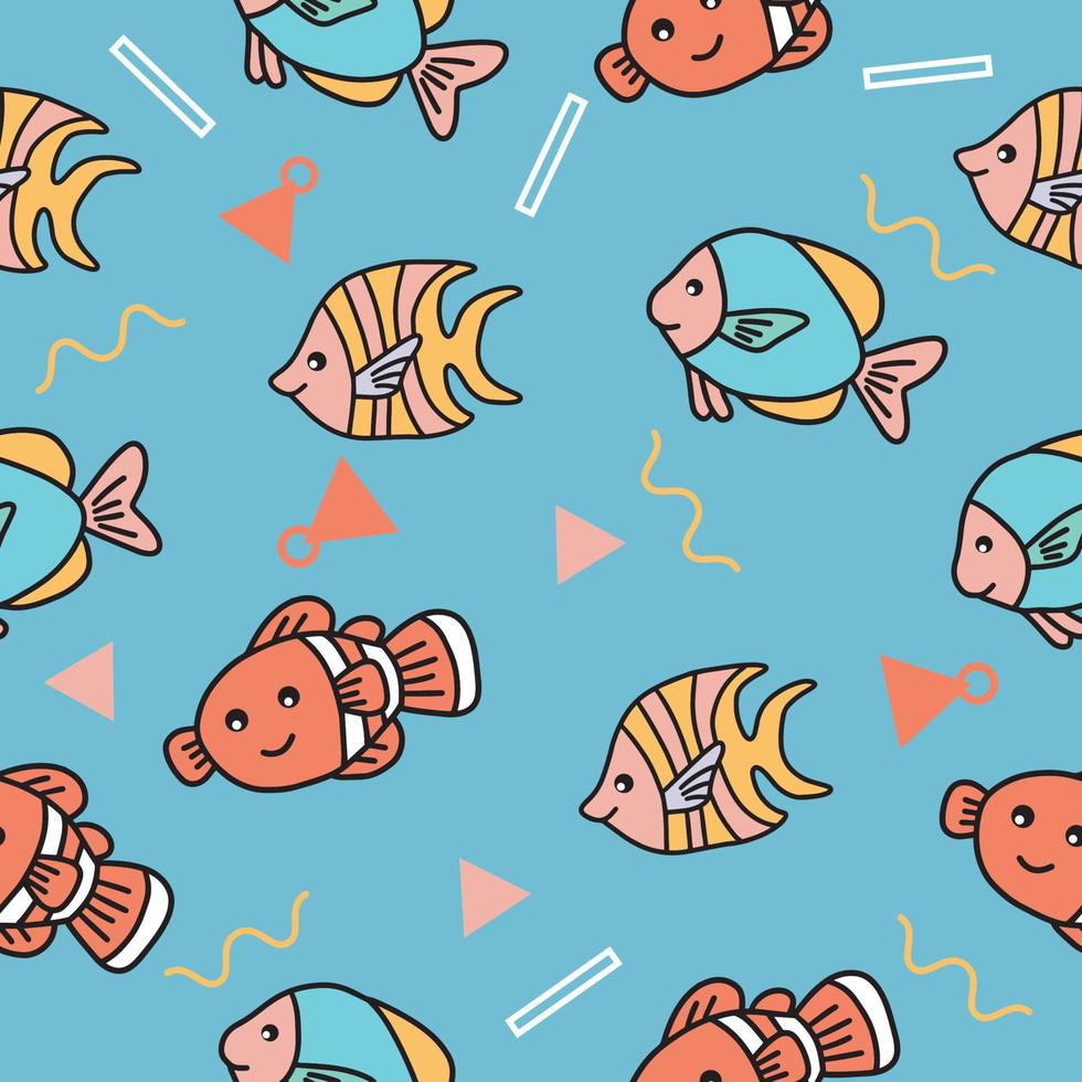 Fondo de pantalla de patrones sin fisuras de animales de peces de mar lindo con diseño. vector