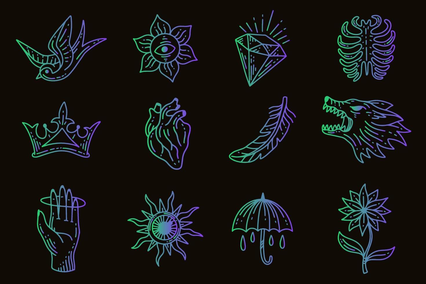 Set collection mystical celestial clipart symbol Line Art doodle esoteric elements vintage illustration vector