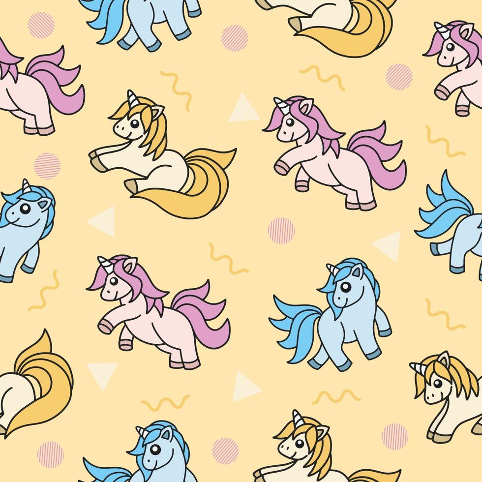 Cute Animal Magical Unicorn Horse Seamless Pattern doodle for Kids and baby vector