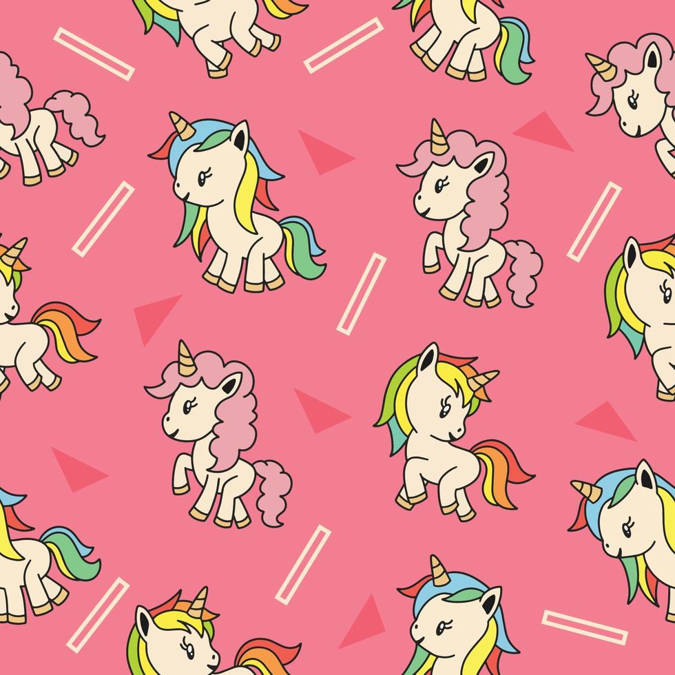 Cute Animal Magical Unicorn Horse Seamless Pattern doodle for Kids and baby vector