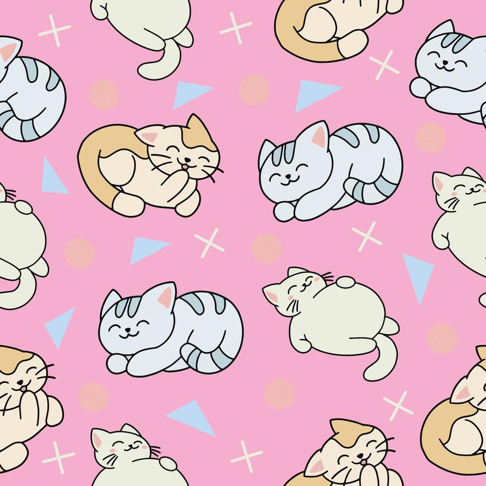cute animal cats seamless pattern wallpaper with design light pink. vector