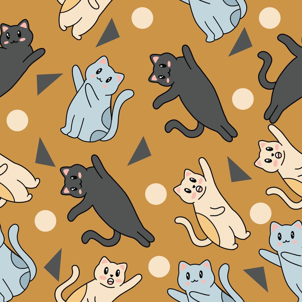 lindo animal negro y naranja gatos papel tapiz de patrones sin fisuras con diseño naranja claro. vector