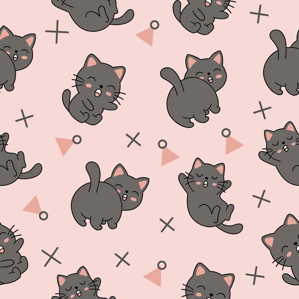 lindo animal gatos negros papel tapiz de patrones sin fisuras con diseño rosa claro. vector