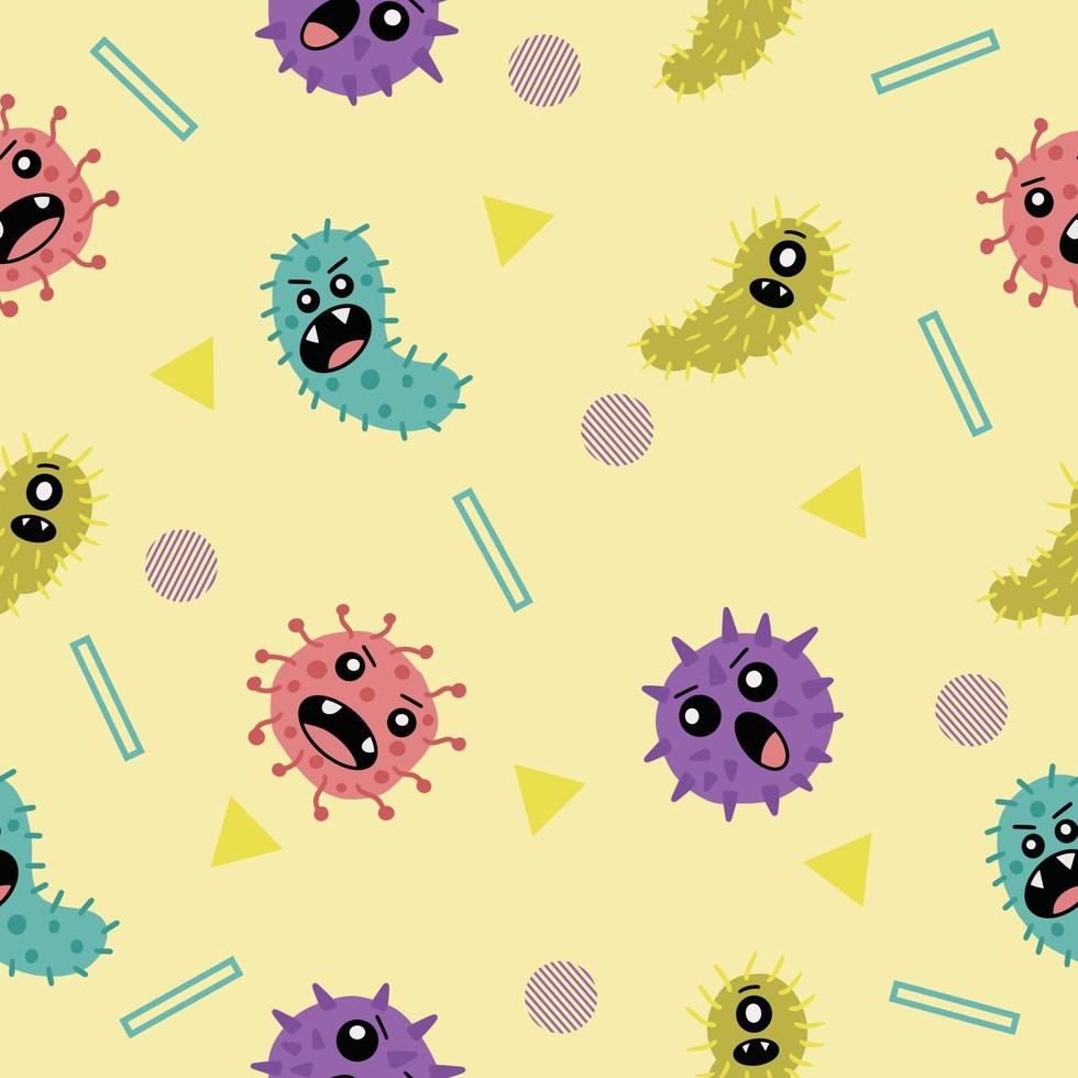 cute good bacteria blue purple and red seamless pattern wallpaper with design lite yellow. vector