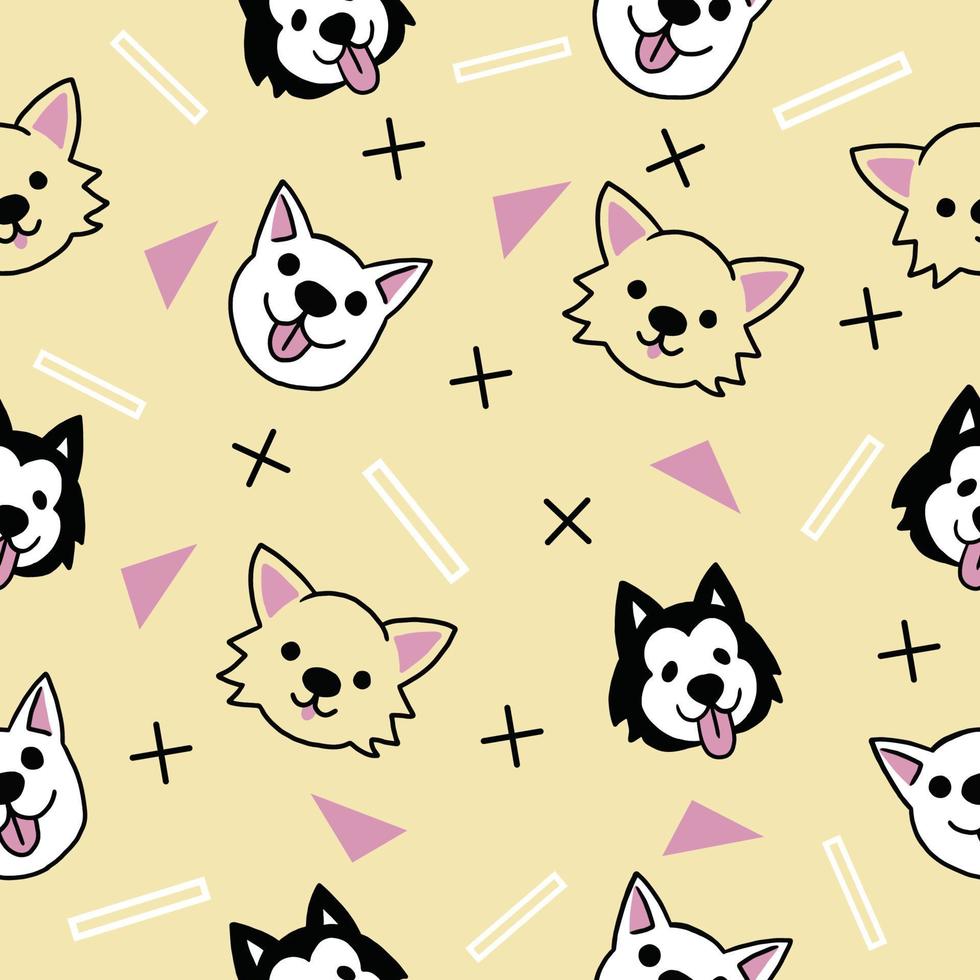 Fondo de pantalla de patrones sin fisuras animal cabeza de perro lindo con crema de diseño. vector