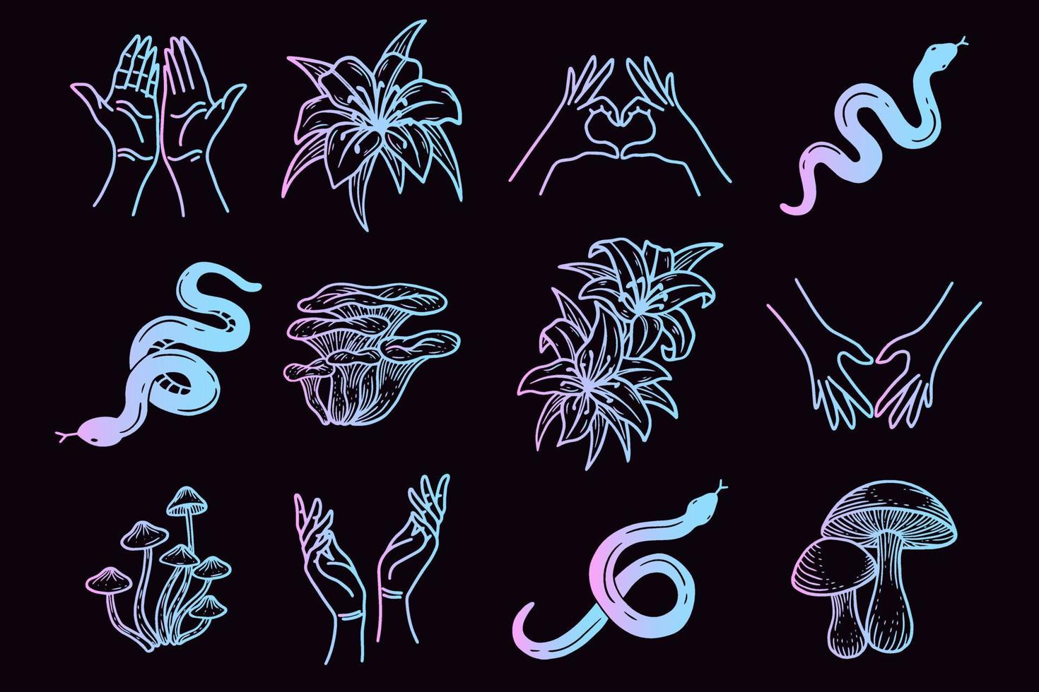 Set collection mystical celestial clipart symbol Line Art doodle esoteric elements vintage illustration vector