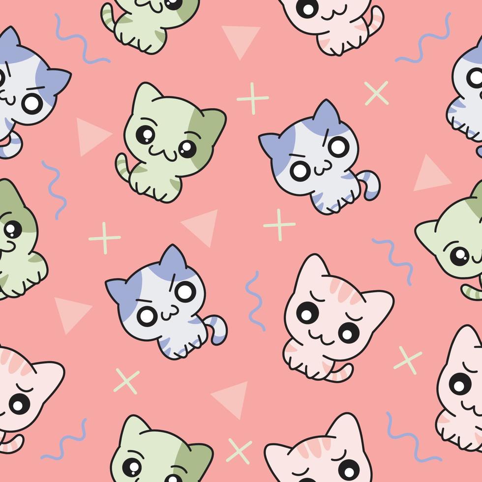 cute animal little cat seamless pattern wallpaper with design light pink. vector