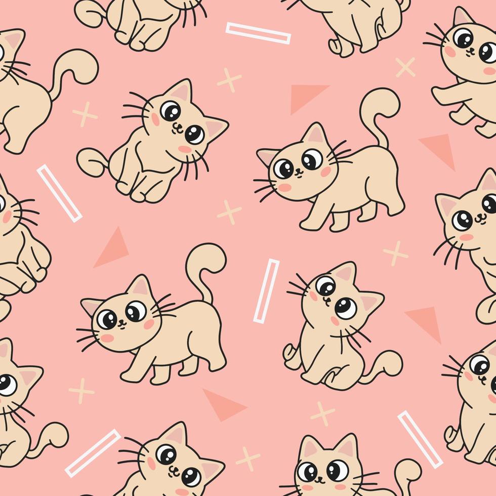 Cute Animal Kitty and Cats Seamless Pattern doodle for Kids and baby vector