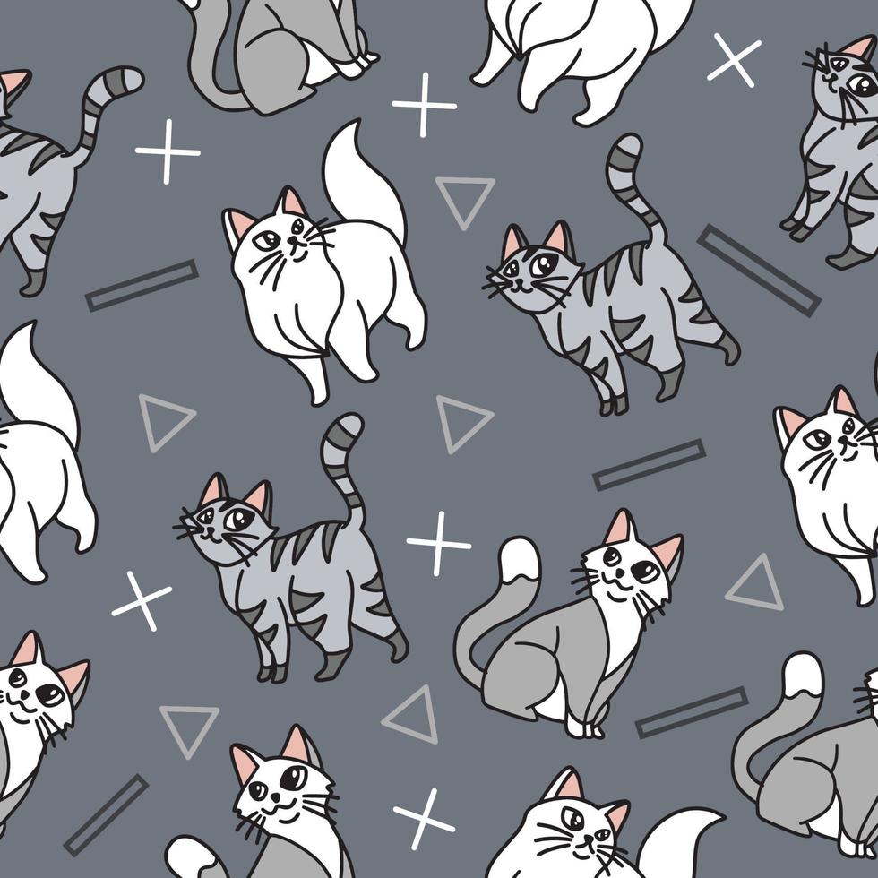 cute gray and white cat animal seamless pattern wallpaper with design gray. vector