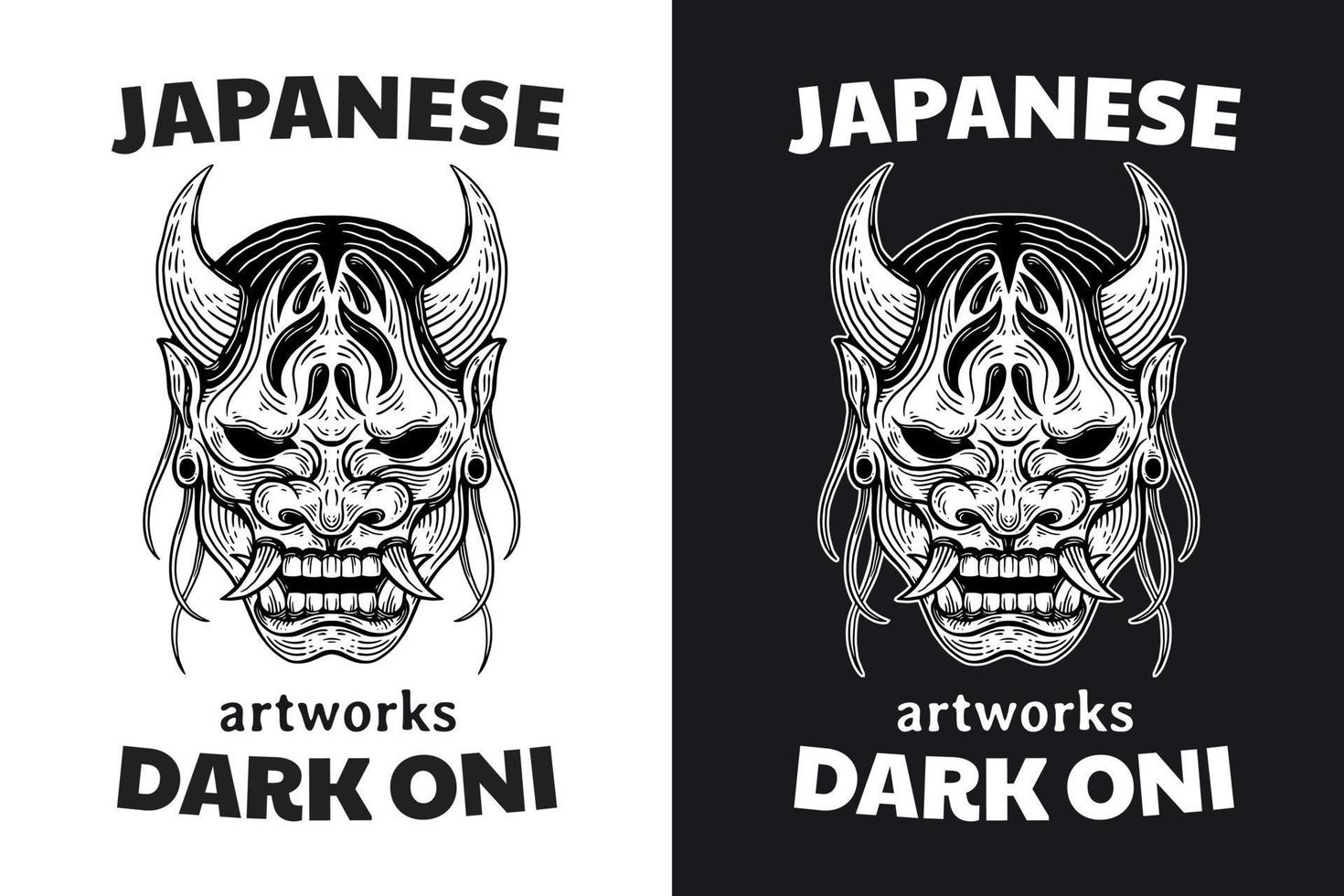 Set Skull Devil Oni Mask Hand drawn Hatching Outline Symbol Tattoo Merchandise T-shirt Merch vintage vector