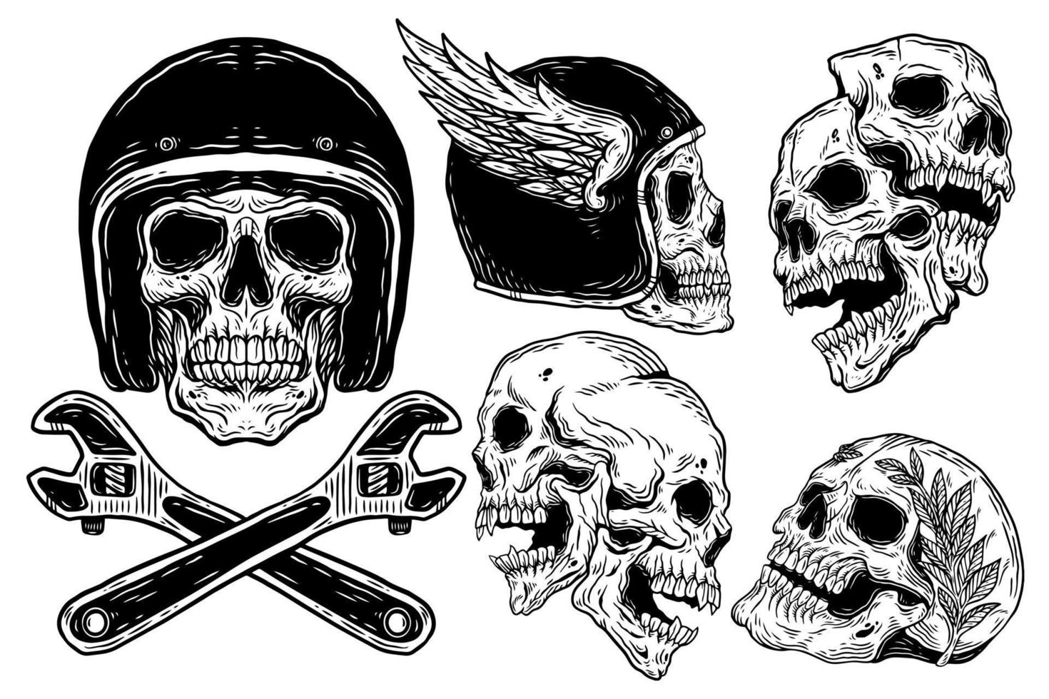 atado set calavera yelmo jinete carretera ayunar oscuridad ilustración diablo demonio horror calavera cabeza mano eclosionar tatuaje mercancias camisetas merchandising vintage vector